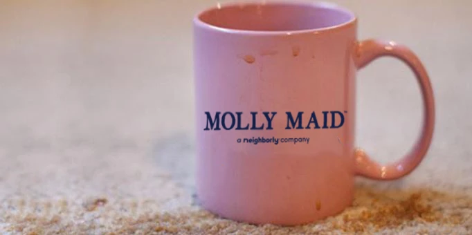 A Molly Maid&ndash;brand coffee cup on a countertop