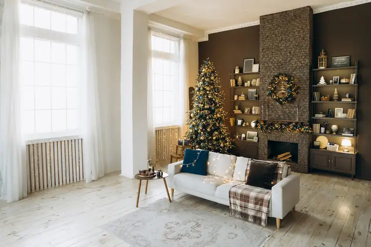 A clean and orderly living room following post-holiday cleanup.